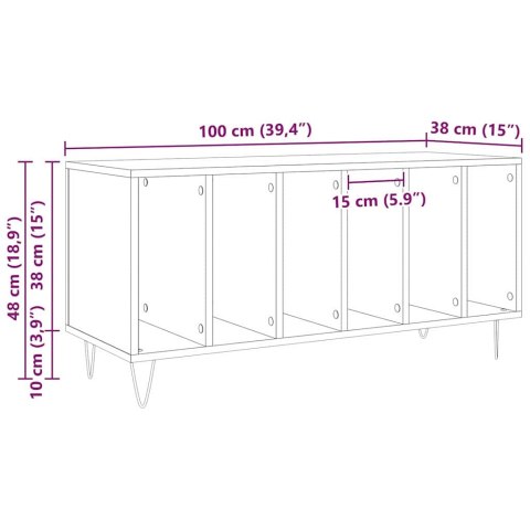 SZAFKA NA PŁYTY WINYLOWE Z PÓŁKĄ STARE DREWNO 100X38X48CM