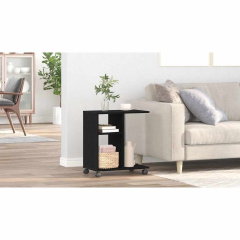 VidaXL Stolik boczny z półką z kołem Czarny dąb 50 x 30 x 55 cm