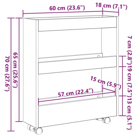 VidaXL Wąski Wózek do Przechowywania Czarny Dąb 60 x 18 x 70 cm
