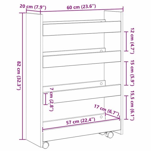 VidaXL Wąski Wózek do Przechowywania Czarny Dąb 60 x 20 x 82 cm
