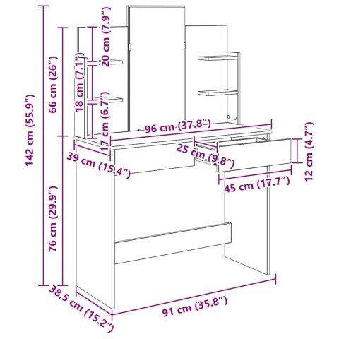VidaXL Toaletka z lustrem z szufladą Czarny Dąb 96 x 39 x 142 cm
