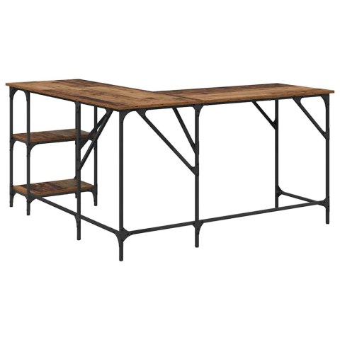 BIURKO NAROŻNE L LOFT 140X140CM STARE DREWNO STALOWE NOGI INDUSTRIALNE DUŻE