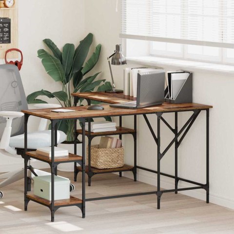 BIURKO NAROŻNE L LOFT PÓŁKI 140X140CM STARE DREWNO INDUSTRIALNE KOMPUTEROWE