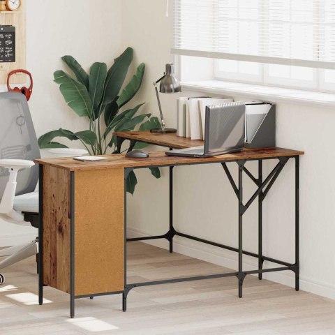 DUŻE BIURKO INDUSTRIALNE Z SZAFKĄ STARE DREWNO 141X141X75CM