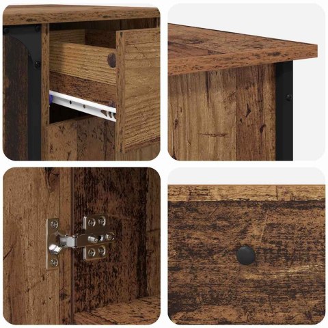 DUŻE BIURKO INDUSTRIALNE Z SZAFKĄ STARE DREWNO 141X141X75CM