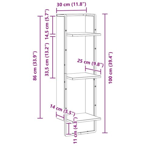 VidaXL Półka ścienna z półką Czarny Dąb 30 x 25 x 100 cm