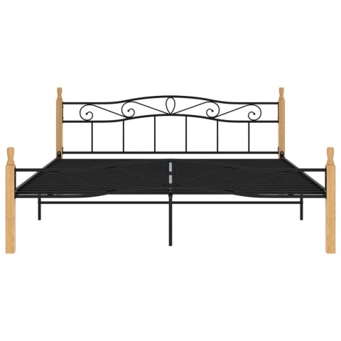 RAMA ŁÓŻKA CZARNY METAL I LITE DREWNO DĘBOWE 200X200CM