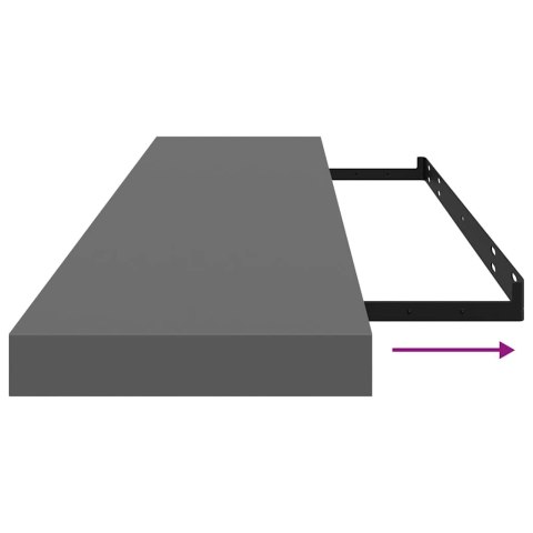 PÓŁKI ŚCIENNE 2 SZT. POŁYSK SZARE 120X23,5X3,8CM