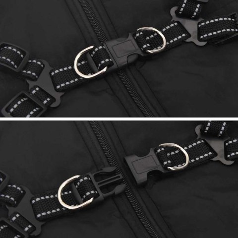 VidaXL Kurtka dla Psa z uprzężą Czarny 6XL Runo i poliester