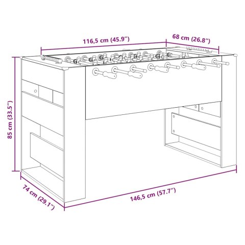 VidaXL Stół do futbolu 2 pcs Dąb rzemieślniczy 146,5 x 74 x 85 cm