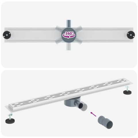 VidaXL Odpływ prysznicowy 362 stopni z designem linii Srebrny 90 cm