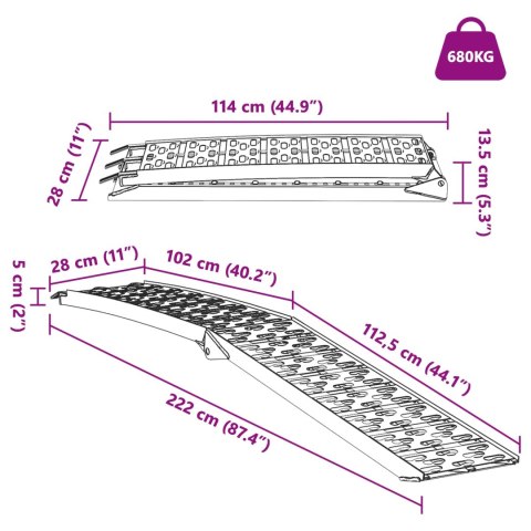 VidaXL Rampa załadunkowa 2 pcs Srebrny 222 x 29 x 14 cm Aluminium