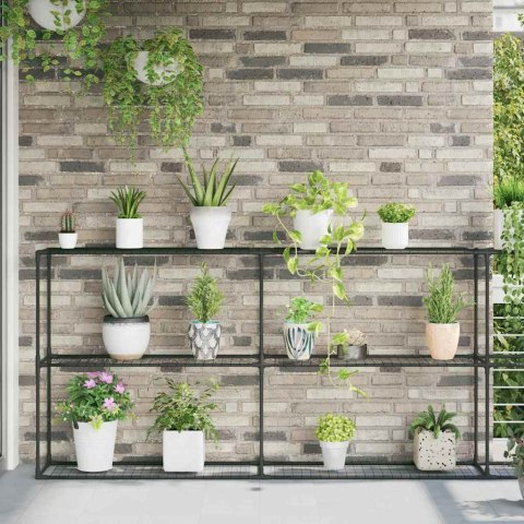 VidaXL 3-poziomowy stojak na rośliny Czarny 400 x 32 x 104 cm Stal