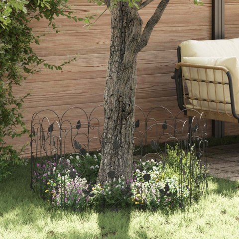 DEKORACYJNY PŁOT OGRODOWY METALOWY Z WZOREM LIŚCI 305,5X55,5CM CZARNY