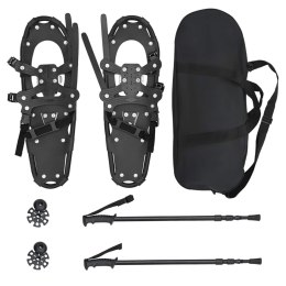 VidaXL Rakiety śnieżne 3 w 1 z kijami trekkingowymi Czarny 25 cali