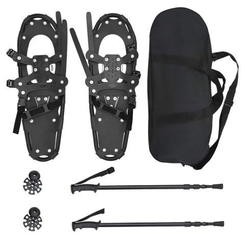 VidaXL Rakiety śnieżne 3 w 1 z kijami trekkingowymi Czarny 25 cali