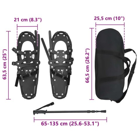 VidaXL Rakiety śnieżne 3 w 1 z kijami trekkingowymi Czarny 25 cali