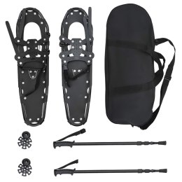 VidaXL Rakiety śnieżne 3 w 1 z kijami trekkingowymi Czarny 30 cali