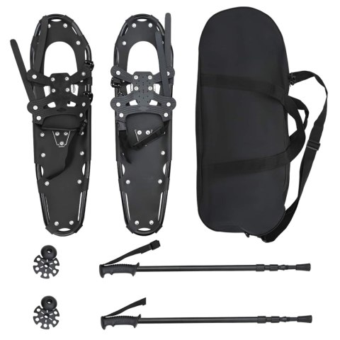 VidaXL Rakiety śnieżne 3 w 1 z kijami trekkingowymi Czarny 30 cali