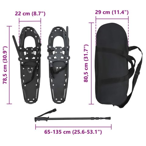 VidaXL Rakiety śnieżne 3 w 1 z kijami trekkingowymi Czarny 30 cali