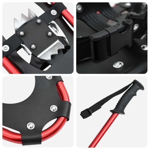 VidaXL Rakiety śnieżne 3 w 1 z kijami trekkingowymi Czerwony i Czarny