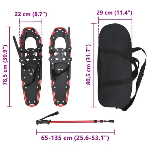 VidaXL Rakiety śnieżne 3 w 1 z kijami trekkingowymi Czerwony i Czarny