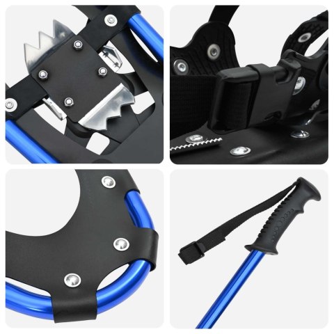 VidaXL Rakiety śnieżne 3 w 1 z kijami trekkingowymi Niebieski 30 cali