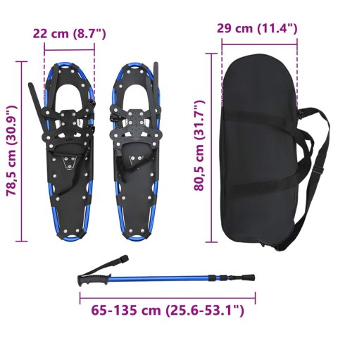 VidaXL Rakiety śnieżne 3 w 1 z kijami trekkingowymi Niebieski 30 cali