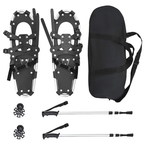 VidaXL Rakiety śnieżne 3 w 1 z kijami trekkingowymi Srebrny 25 cali