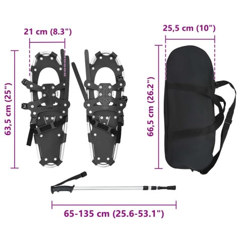 VidaXL Rakiety śnieżne 3 w 1 z kijami trekkingowymi Srebrny 25 cali