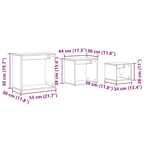 VidaXL Stolik Nesting 3 pcs Czarny Dąb Materiał drewnopochodny