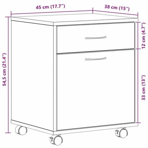 SZAFKA NA KÓŁKACH Z KOŁEM CZARNY DĄB 45X38X54CM