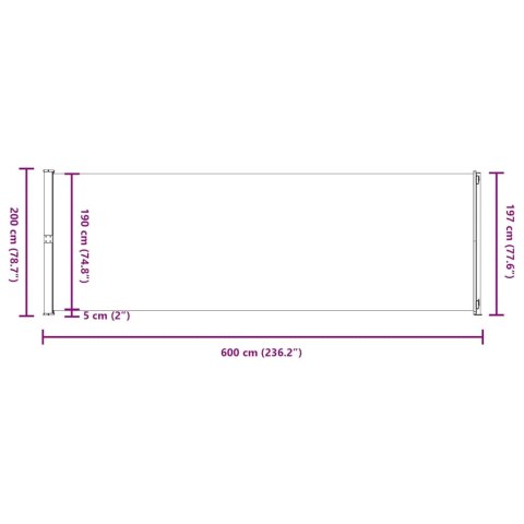 MARKIZA BOCZNA ZWIJANA NA TARAS 200X600 SZARA
