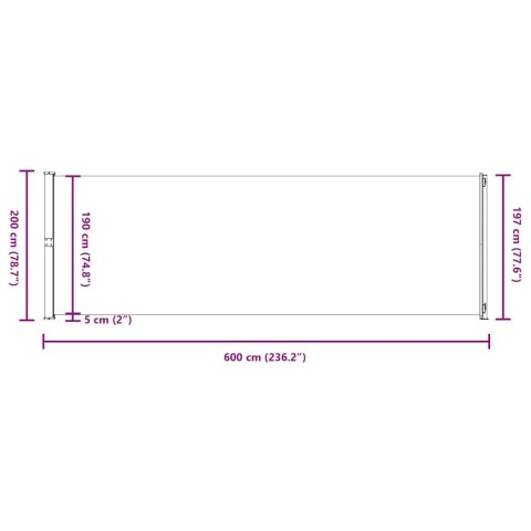 ZWIJANA MARKIZA BOCZNA NA TARAS 200X600CM CZARNA