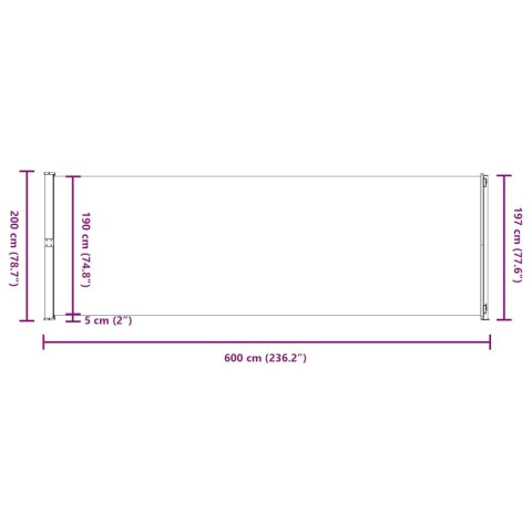 ZWIJANA MARKIZA BOCZNA NA TARAS 200X600CM CZERWONA