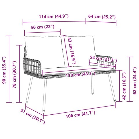 VidaXL Ławka ogrodowa z poduszką Brązowy 114 x 64 x 78cm Metal