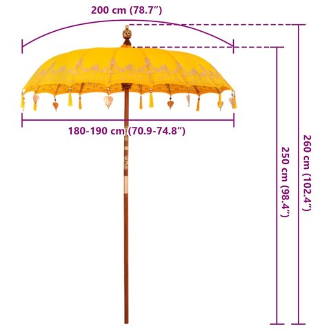 VidaXL Baliński Parasol Żółty 185 x 185 x 260 cm