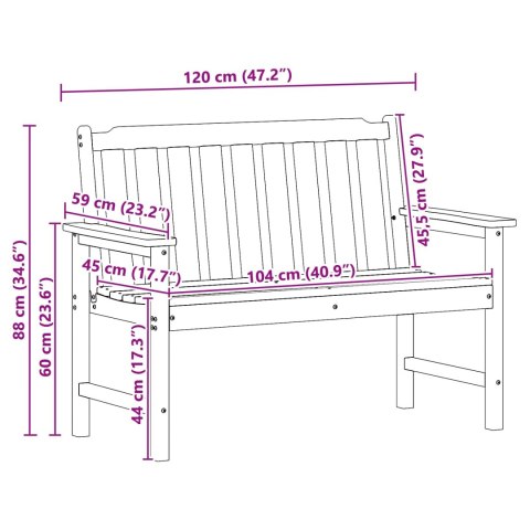 VidaXL Ławka ogrodowa z poduszką Biały 120 x 59 x 88cm HDPE