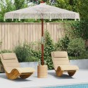 RĘCZNIE ROBIONY PARASOL MAKRAMA BOHO KREMOWY 252 CM TEAK I BAWEŁNA