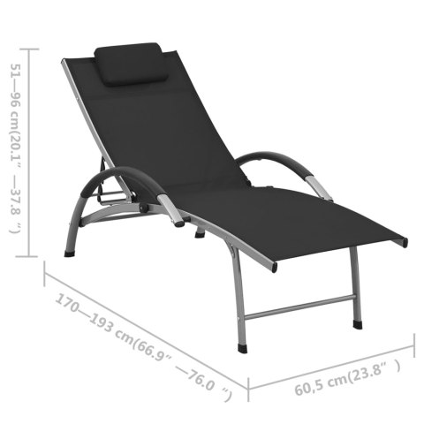 LEŻAK OGRODOWY Z TWORZYWA TEXTILENE I ALUMINIUM CZARNY