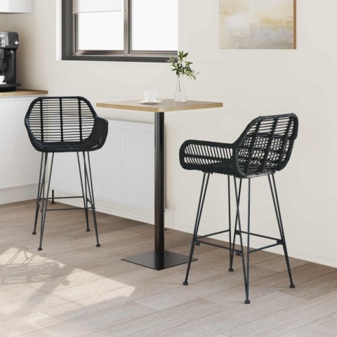 KRZESŁO BAROWE 2 SZT CZARNY 55X52X92CM RATTAN I ŻELAZO