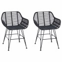 VidaXL Krzesło jadalniane 2 pcs Czarny 55 x 50 x 74 cm Rattan i żelazo