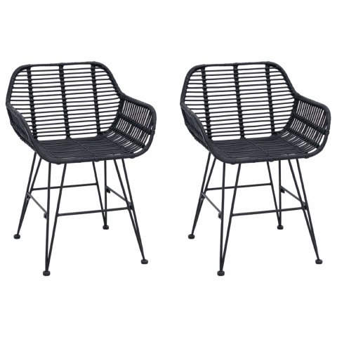 VidaXL Krzesło jadalniane 2 pcs Czarny 55 x 50 x 74 cm Rattan i żelazo