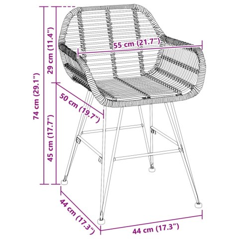 VidaXL Krzesło jadalniane 2 pcs Naturalny 55 x 50 x 74 cm