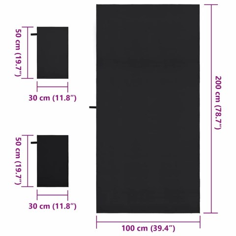 VidaXL Zestaw Ręczników Sportowych 3 pcs Czarny Poliester i poliamid