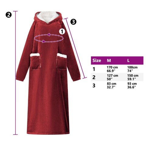 VidaXL Bluza-koc Bordeaux Czerwony l Fleece i Flanela