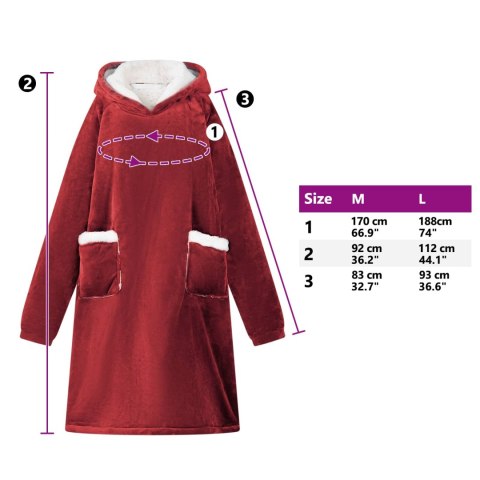 VidaXL Bluza-koc Bordeaux Czerwony m Fleece i Flanela