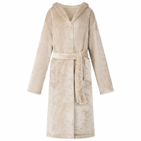 SZLAFROK Z KAPTUREM BEŻOWY S FLANELA