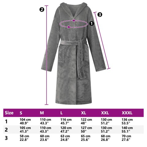 SZLAFROK Z KAPTUREM CIEMNOSZARY S FLANELA