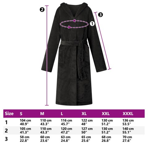 SZLAFROK Z KAPTUREM CZARNY XXL FLANELA